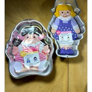 NEW 2 WILTON Doll Aluminum Cake Pan Mold Baby Doll Storybook Girls Birthday Vtg